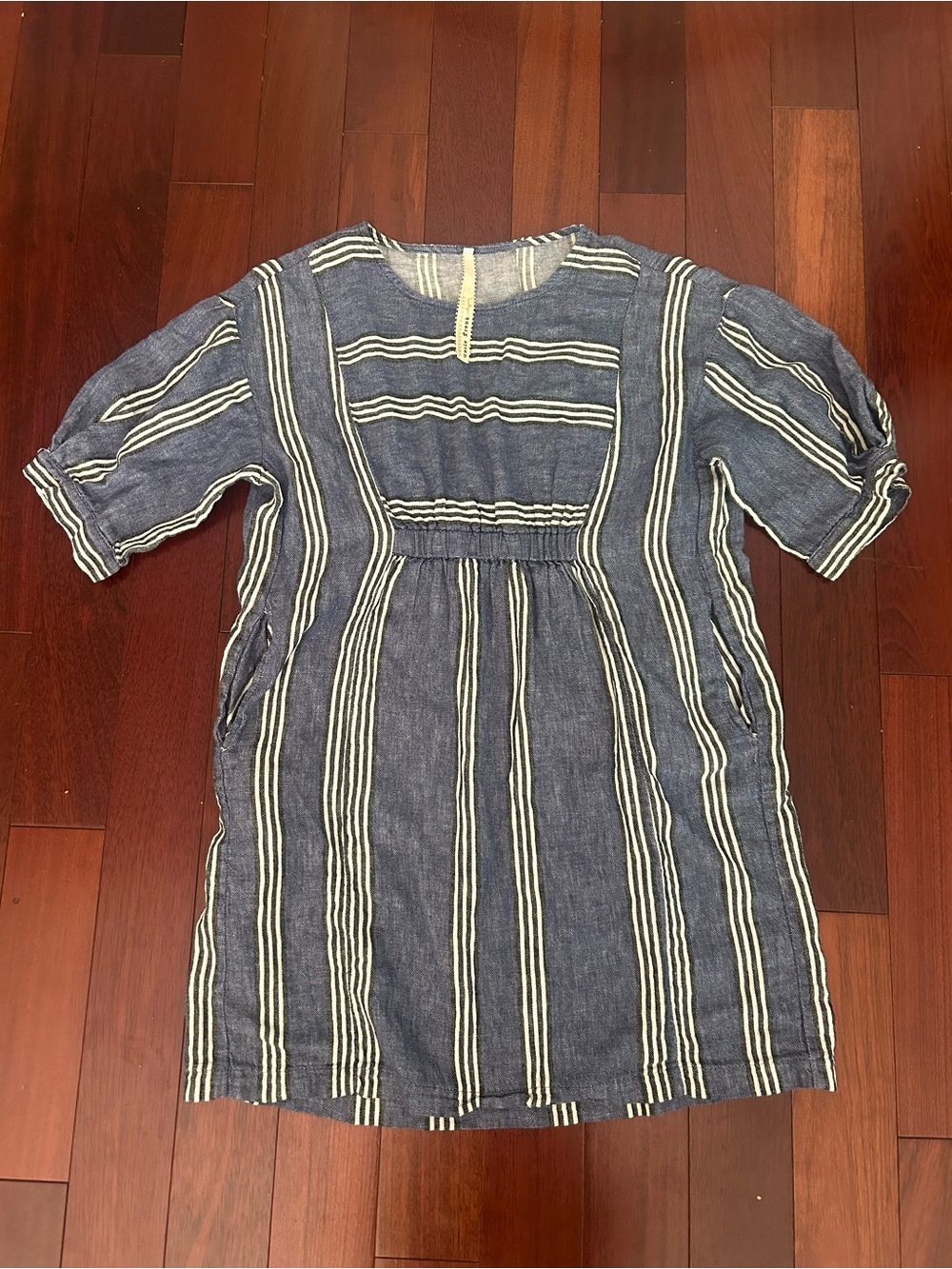 Uncle Frank Navy & Cream Striped Cotton Dress Chambray Southwest Boho Relaxed